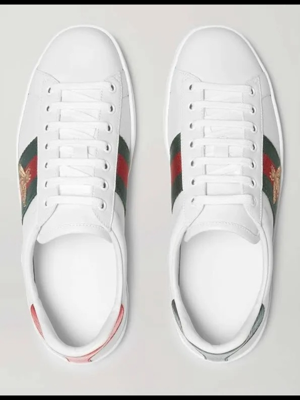 Gucci Men’s White Leather Ace Sneaker with Green-Red Web and Bee - Picture 3 of 16